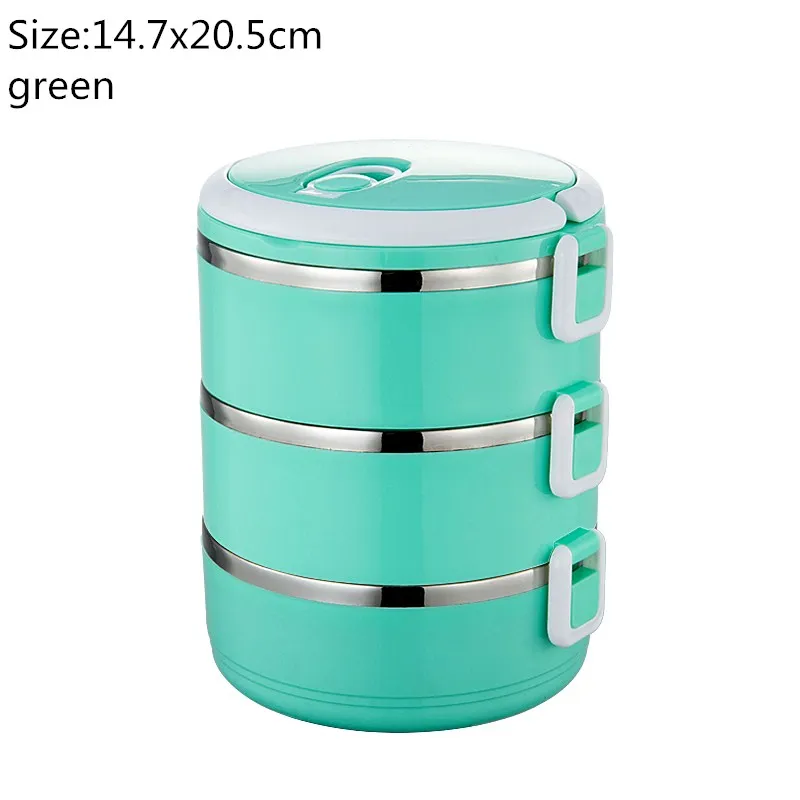 3 layers green Изолированный Ланч-бокс для детей школы кемпинга 304 из нержавеющей стали контейнер для еды пластиковая коробка для бенто тепловой Ланчбокс - Цвет: 3 layers green