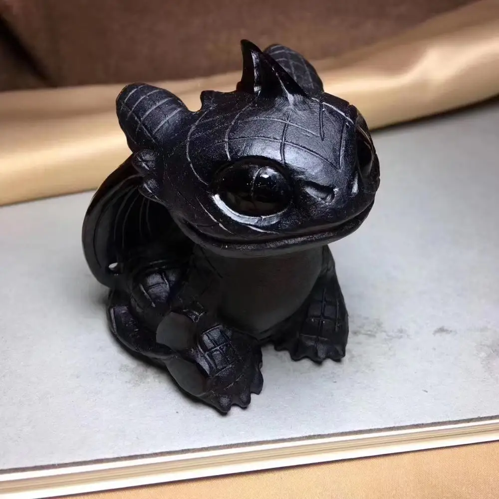 Natural Obsidian Quartz Toothless Dragon Hand Carved Crystal Polished Quartz Healing Stones Gemstones For Home DIY Decorations Natural Obsidian Quartz Toothless Dragon Hand Carved Crystal Polished Quartz Healing Stones Gemstones For Home DIY Decorations