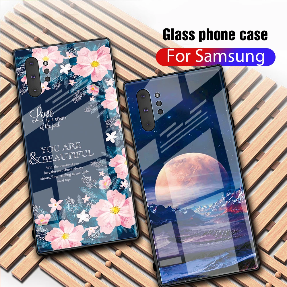 Gradient Patterned Tempered Glass Phone Cases For Samsung Galaxy Note 8 9 10 Plus Back Cover Note10 Pro |