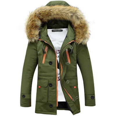HCXY мужской зимний пуховик для мужчин парка мужская теплая одежда мужская с капюшоном зимнее пальто с капюшоном ветровка меховые толстовки Fit 4XL - Цвет: Армейский зеленый