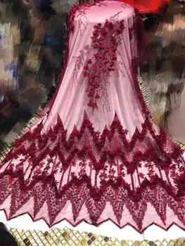 

Latest African Lace Fabric 2019 French 3D Appliqued Tulle Lace Fabric With Stones High Quality Guipure Purple Nigerian Net Women