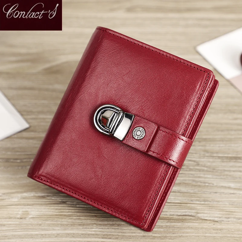 Short Wallet Women Leather Purse Mini RFID Blocking Small Card Holder Female  Zipper Coin Pocket Lock Buckle Red Bifold Wallets - AliExpress