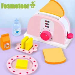 Fosmeteor – série de cuisine en bois pour enfant, jouet de développement éducatif, ustensiles de cuisine, distributeur de fruits, machine à pain rose 