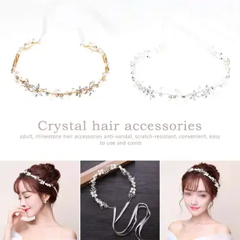 

Crystal Bride Party Wedding Headdress Rhinestone Flower Handmade Pearl Hair Band Soft Chain Jewelry Accessories