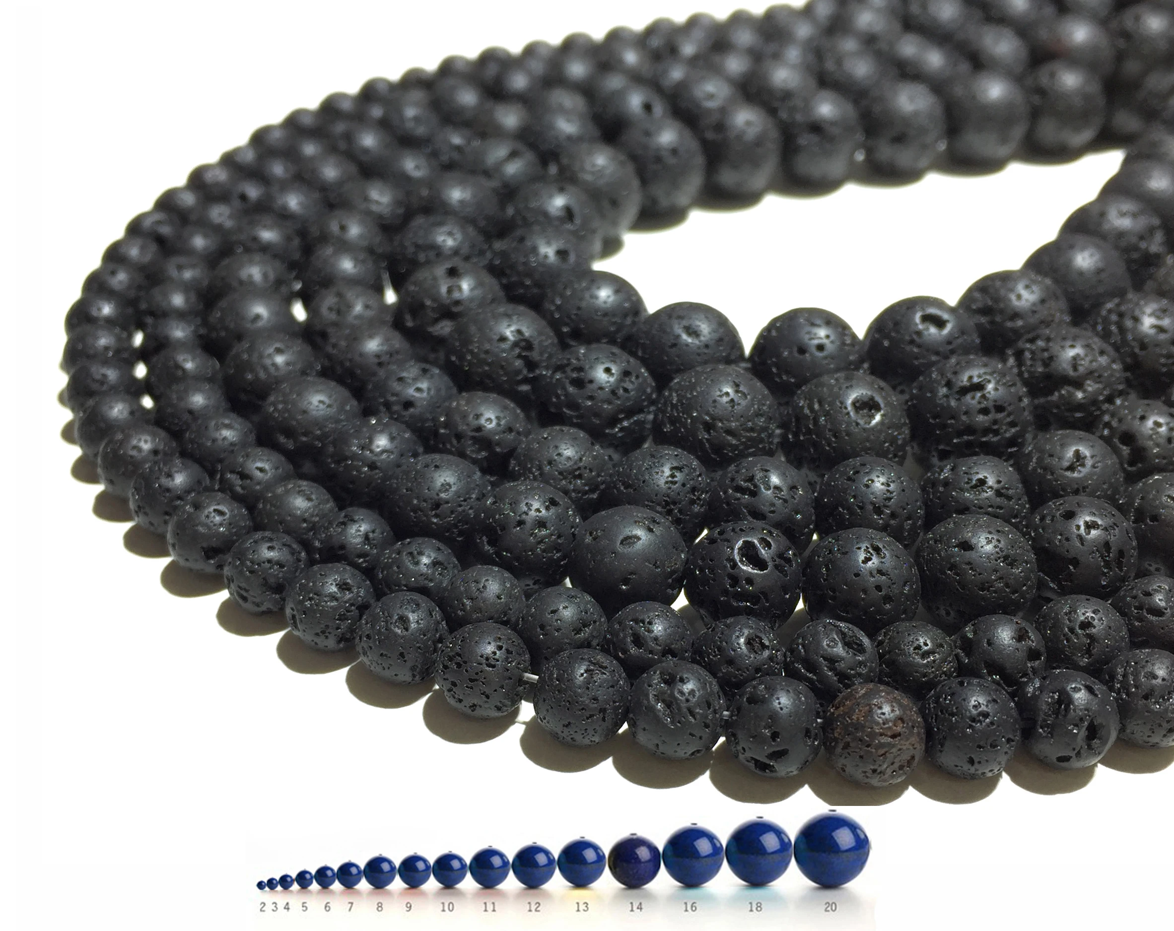 RUBYCA Natural Black Lava Gemstone Round Loose Beads for Jewelry Making 4mm-10mm 