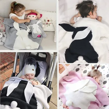 

80*100cm Children's Rabbit Throw Blanket Baby Blankets Soft Warm Knitted Blanket Newborn Sofa Bedding Blankets