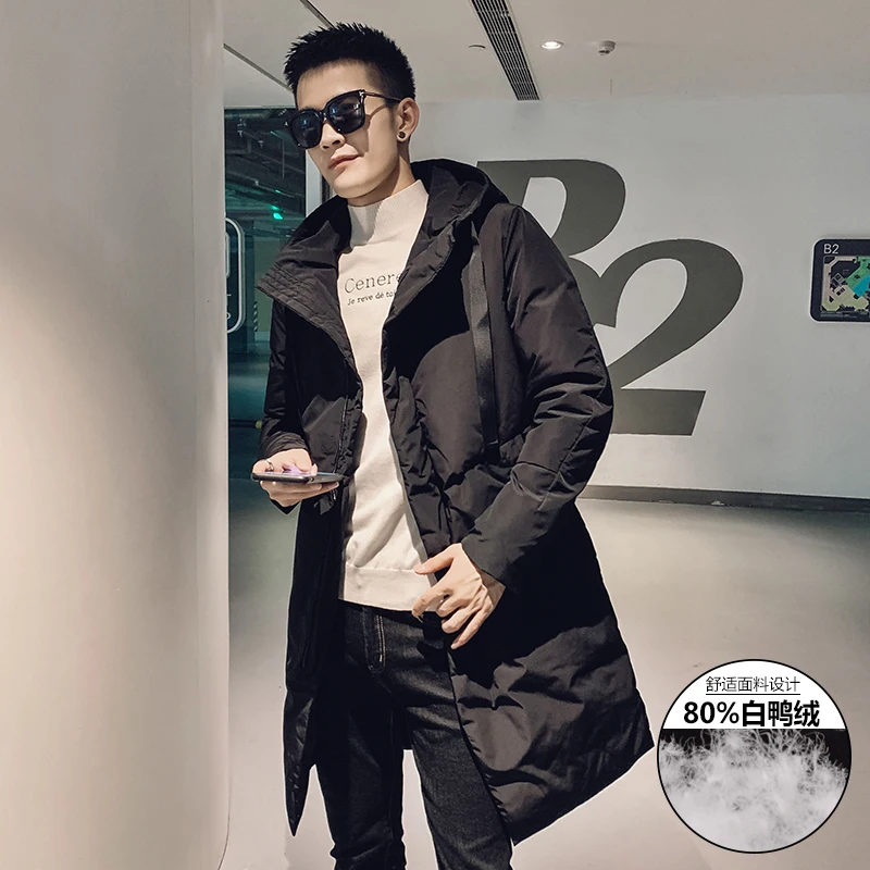 Winter jacket men's velvet thick long men's hooded suit