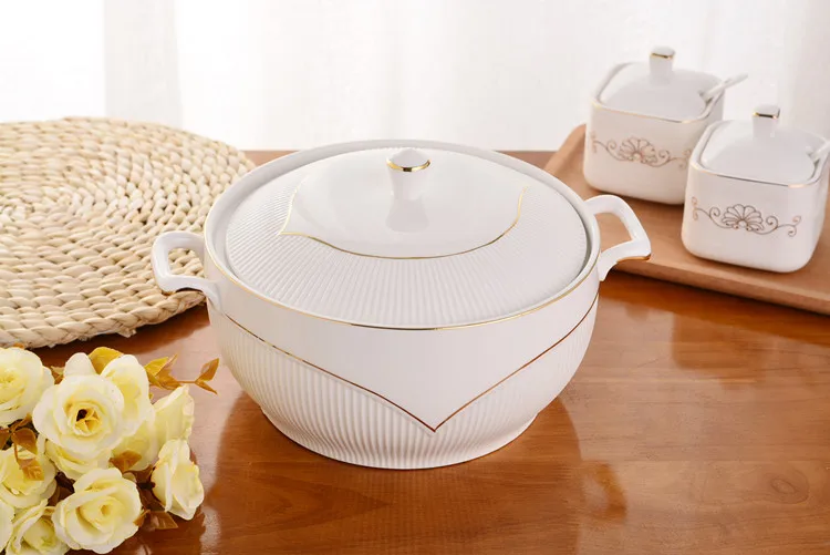 Ceramic Soup Pot White Round Nordic Phnom Penh 2.6L Large Bowl with Lid Cooking Utensils Household Kitchen Supplies Tableware Ceramic Soup Pot White Round Nordic Phnom Penh 2.6L Large Bowl with Lid Cooking Utensils Household Kitchen Supplies Tableware