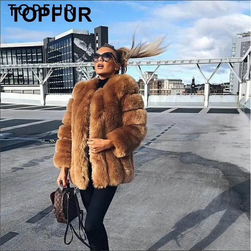 TOPFUR новая зимняя теплая шуба из натурального Лисьего меха, женская модная куртка из натурального Лисьего меха, женская зимняя куртка с натуральным мехом