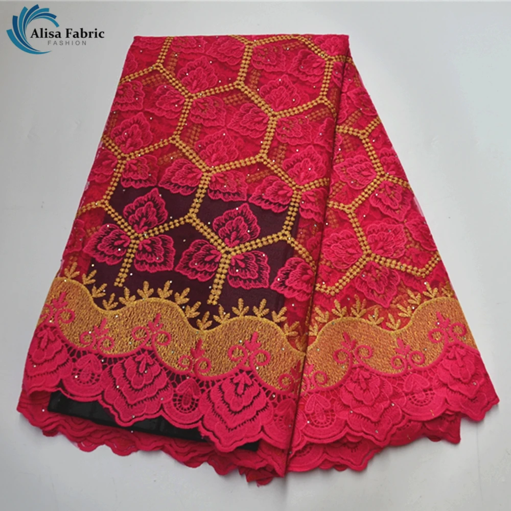 Alisa Red Embroidery African Lace Fabric High Quality 2021 French Net Laces With Stones 5 Yards/pcs Mesh For Dresses | Дом и сад