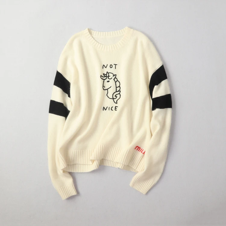 Aliaga стиль кашемир вышивка животный Узор Женский розовый свитер - Color: White