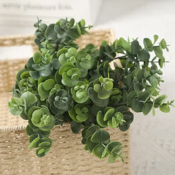 

Lan Kwai Fong Artificial Plant 7 Fork Eucalyptus Leaves Money Leaf Artificial Flower Home Wedding Decoration Simulated Green Pla