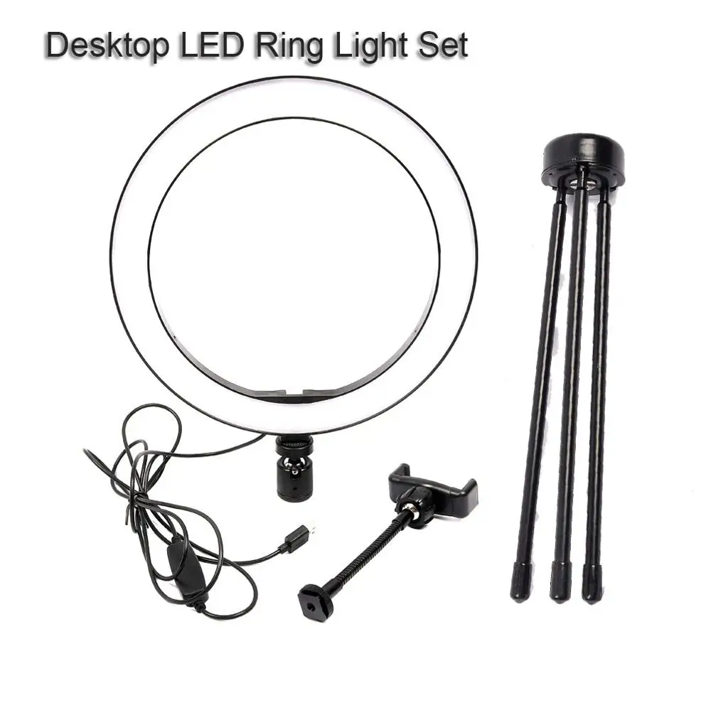 " /10" светодиодный Selfie Ring Light Studio Dimmable лампа штатив подставка камера телефон видео фотография Освещение для Youtube Live макияж - Цвет: Black