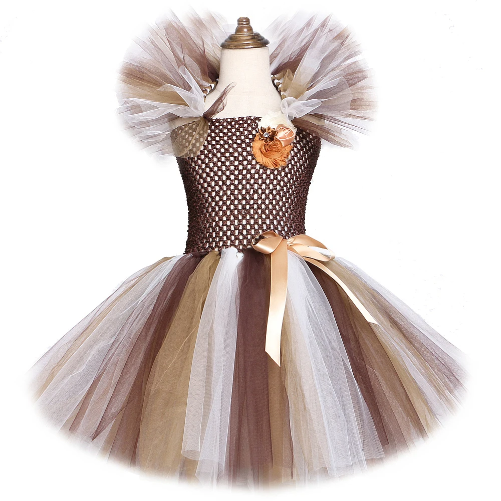 Brown Animal Girl Tutu Dress Lion Children Halloween Costume for Girls Kids Christmas Dresses Princess Costumes 1-12 Years | Детская