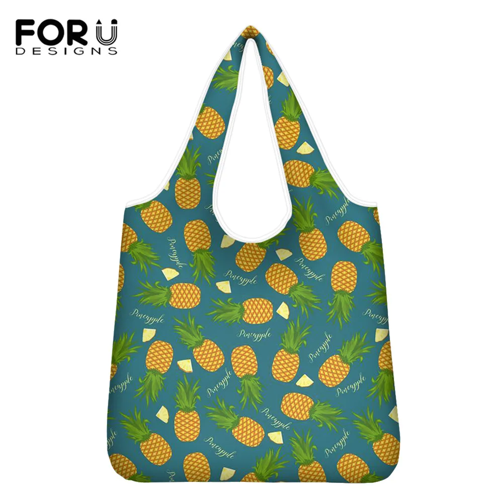 

FORUDESIGNS Cute Cartoon Pineapple Printed Women Reusable Shopping Bag Large Capacity Ladies Travel Eco-Friendly Shoulder Bags