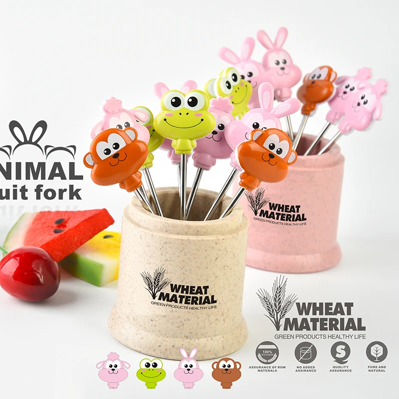 8pcs / Pack Stainless Steel Animal Farm Fruit Fork Mini Cartoon Children Snack Cake Dessert Fruit Fruit Fork Set Party Decor