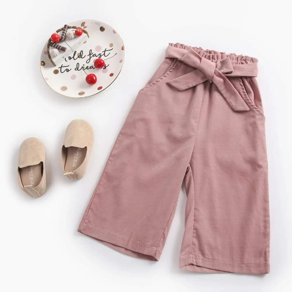 

Children Autumn And Winter Capri Pants Girls Corduroy Nursing Pants Bandage Cloth Bow Children Spring And Autumn Loose Pants INS