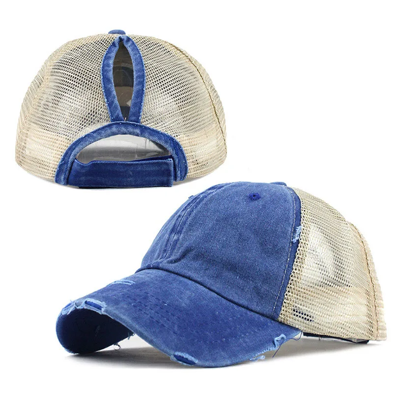 Конский хвост летняя кепка-бейсболка модная сетка Gorros античный дизайн Casquette для женщин Регулируемая воздухопроницаемая кепка Snapback шапки - Цвет: Синий