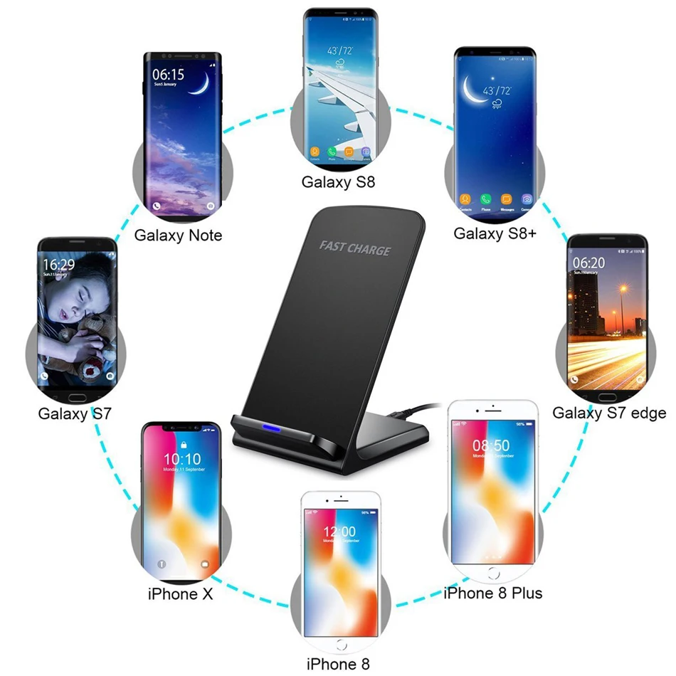 JKING 10 Вт QI Беспроводной Зарядное устройство Quick Charge 2,0 быстрой зарядки для iPhone 8 10 X samsung S6 S7 S8 2 катушки Стенд 5 V/2A& 9В/1.67A
