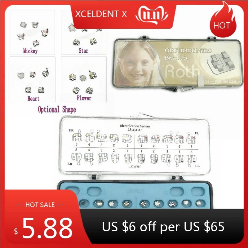 

New 20Pcs/pack Dental Orthodontic Metal Bracket Mini Fashion Bracket 022 Slot 3 Hook ROTH