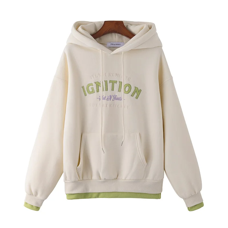 Apricot Merry Pretty, женские толстовки с капюшоном с вышитыми буквами,, зимние теплые бархатные толстовки с карманами, пуловеры, свободный спортивный костюм - Цвет: Apricot