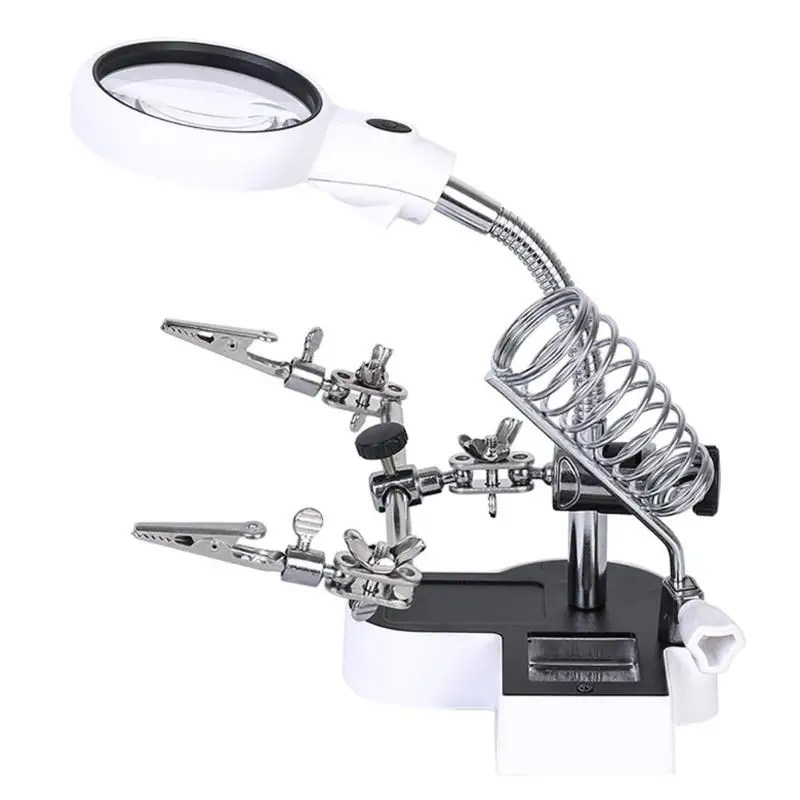 Multi-functional Magnifying Glass Metal ABS Acrylic Optical Lenses with Auxiliary Clip Soldering Iron Magnifier 200X170X150mm