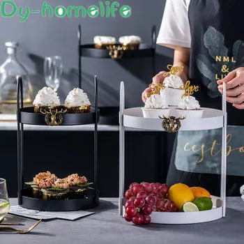 

31 * 25CM Two-color Optional Kitchen Double-layer Circular Storage Iron Rack Fruit Cake Display Rack Girl Cosmetics Storage Rack