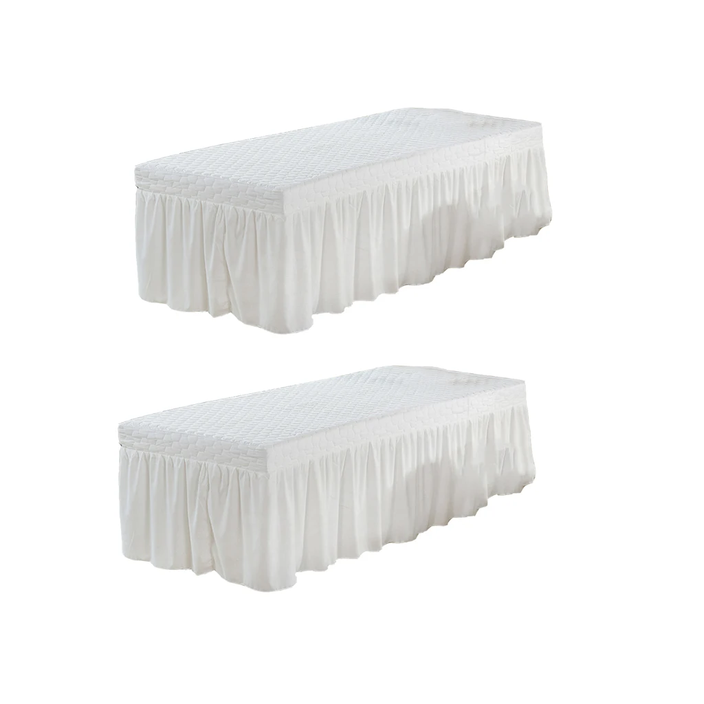 2Pcs White 73x28 inch Microfiber Beauty Salon Thickening Massage Table Skirt Bed Cover with Face Rest Hole, Solid Color