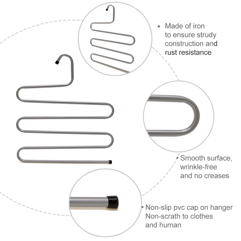 5 layers S Shape MultiFunctional Clothes Hangers Pants Storage Hangers Cloth Rack Multilayer Storage Cloth Hanger