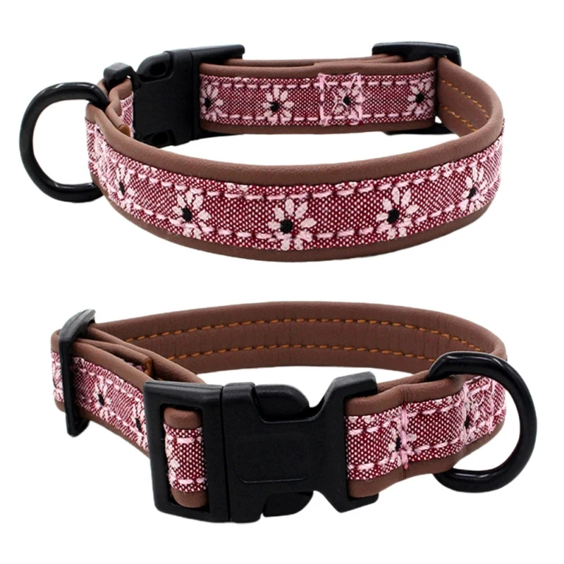 

Thickened Dogs Collar Pet leather collars adjustable dog neck collars with D-ring retro neck strap for traction dog leash