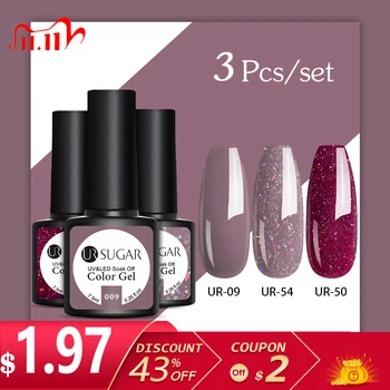 

UR SUGAR 2/3 Pcs Glitter Gel Nail Polish Set Pink Sequins Color Semi Permanent Led Gel varnish Soak Off UV Gel Varnish Nails