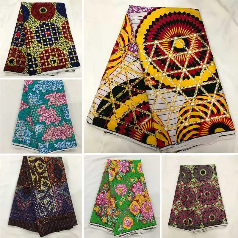 

Fashion Design African Wax Fabric African Textile 100% Cotton Wax Print With Hot Drilling Fabric High Quality 6 Yards! LA03