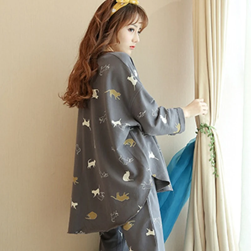 Женский пижамный комплект, Осень-зима, тонкая мультяшная пижама с принтом, mujer, милая одежда для сна, Повседневная Домашняя одежда, женская пижама