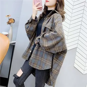 

Null Lazy Style Sub Shirt Female Spring Dress 2020 New Mid-length Woolen Brushed Thick Wool Long-sleeved Shirt Jacket G1485