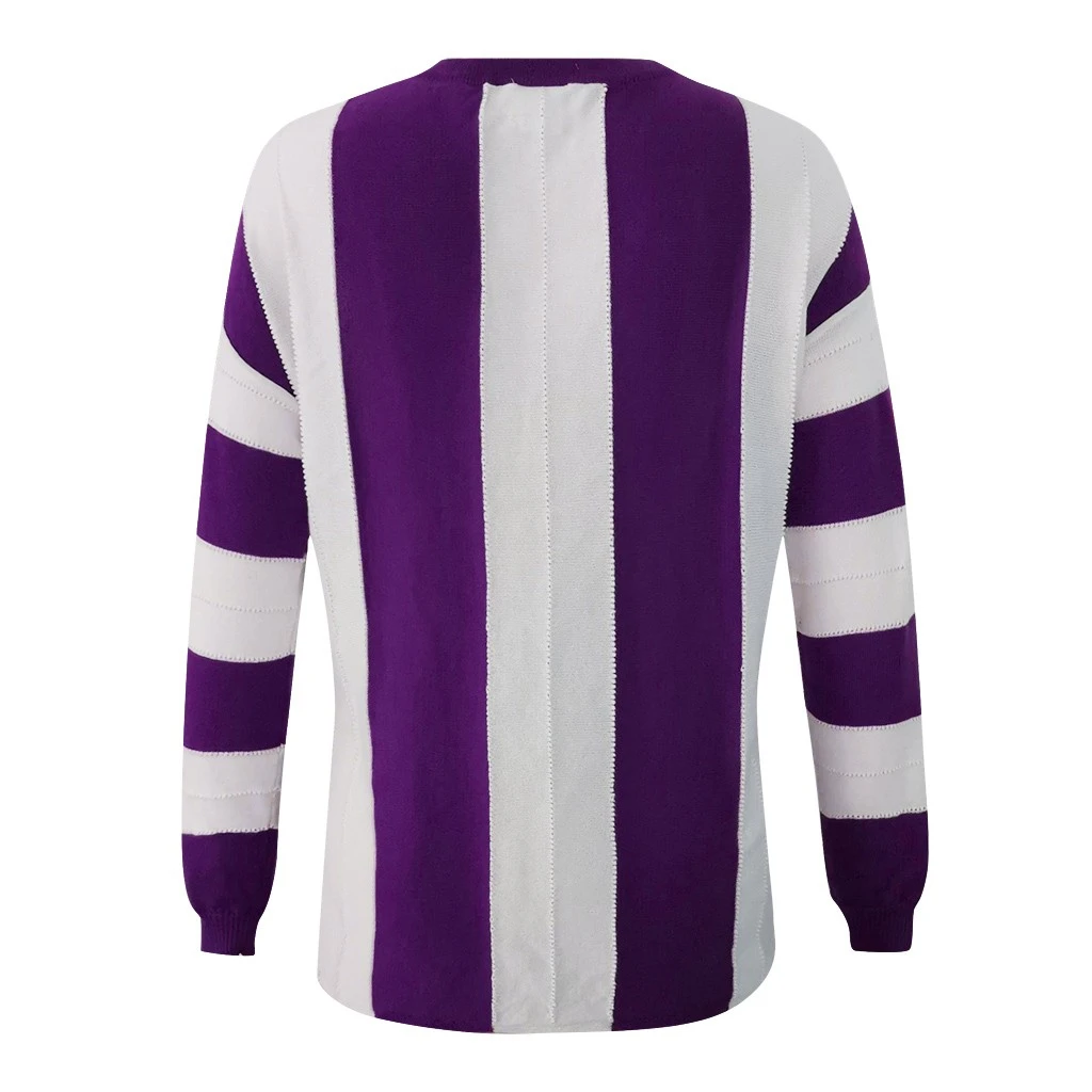 JAYCOSIA Striped Print V-neck Knitted Sweater Women Plus Size Tops Pullover Warm Autumn Winter Loose Sweaters Jumper 1016