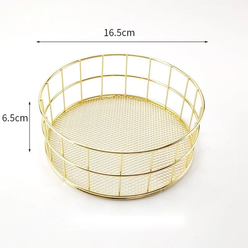 Rose gold iron art Nordic makeup storage box eyeliner brush storage cup dressing table makeup cosmetics round storage basket 5