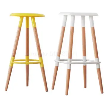 

Simple Modern Plastic Round Square Chair Bar Stand, Coffee, Milk Tea, Solid Wood Bar Chair, Nordic Colors