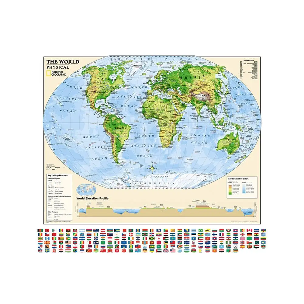 150x150 см карта мира профиль фасада с ключом к особенностям карты и цветами фасада Нетканая складная карта мира с флагом