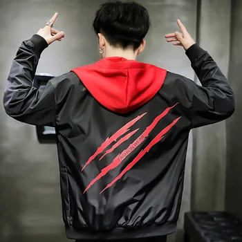 

Men jacket with a hood 2020 new spring and autumn student male coat casual zipper teenager boy Korean style black blue gray J04