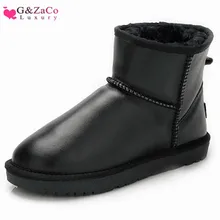 G& ZaCo/Роскошные Водонепроницаемые зимние сапоги из коровьей кожи; сапоги из натуральной кожи; ботильоны-трубы; теплая хлопковая женская обувь на плоской нескользящей подошве