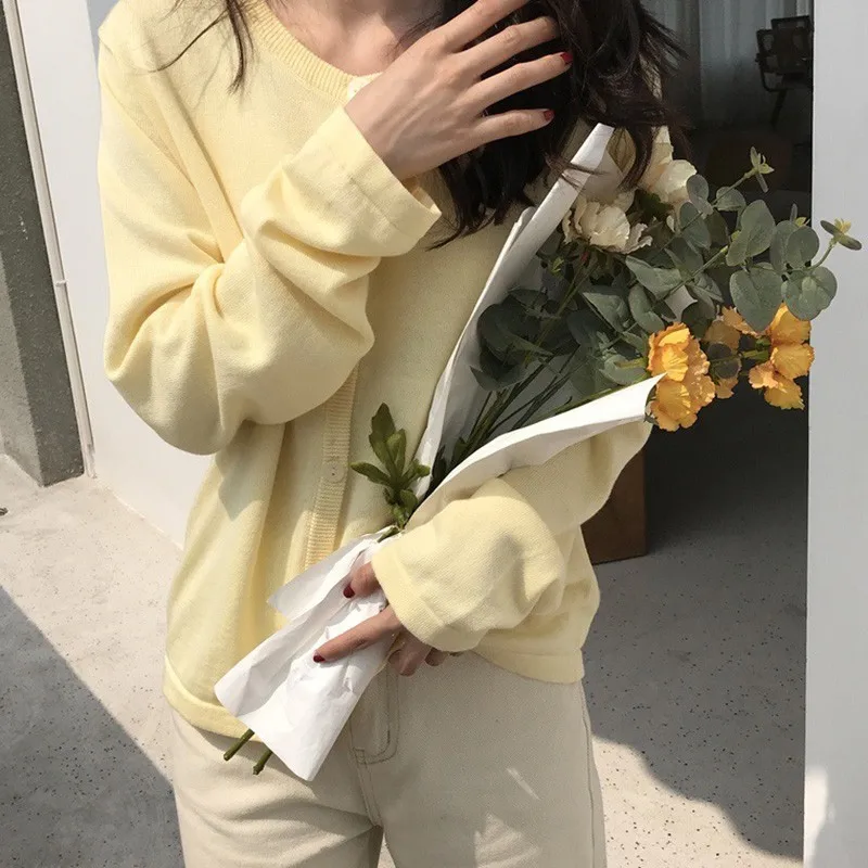 2K 019 модный свитер Свободный Тонкий темперамент сплошной цвет с длинными рукавами вязаный кардиган винно-красный однобортный свитер