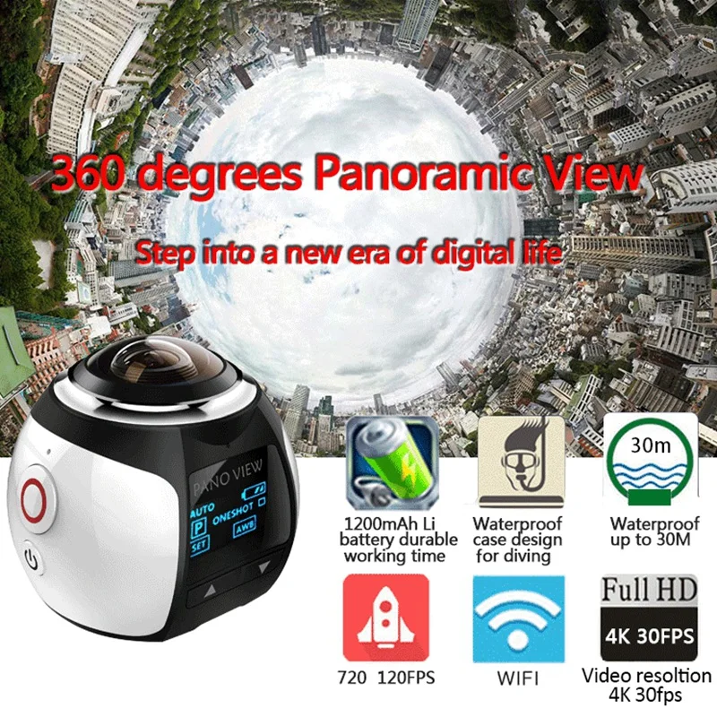 V1 Panoramic 360 Degree Camera HD 4K Diving Waterproof Sports DV WIFI VR Virtual Reality Camera