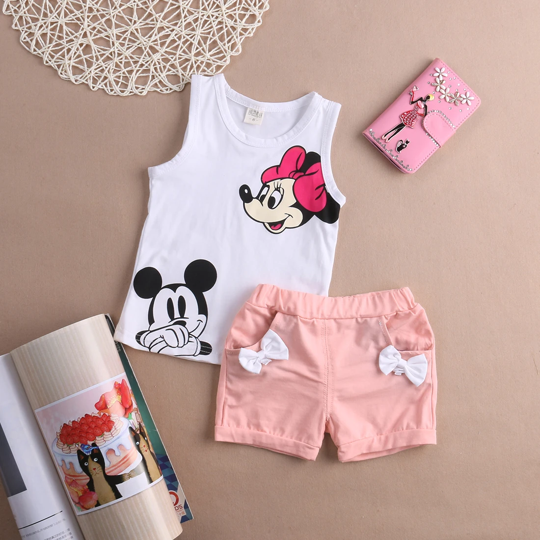 2PCS Newborn Infant Kids Clothing Set Baby Girls Cartoon Minnie Mouse Vest Tops+Shorts Outfits 2-4T Baby Clothes