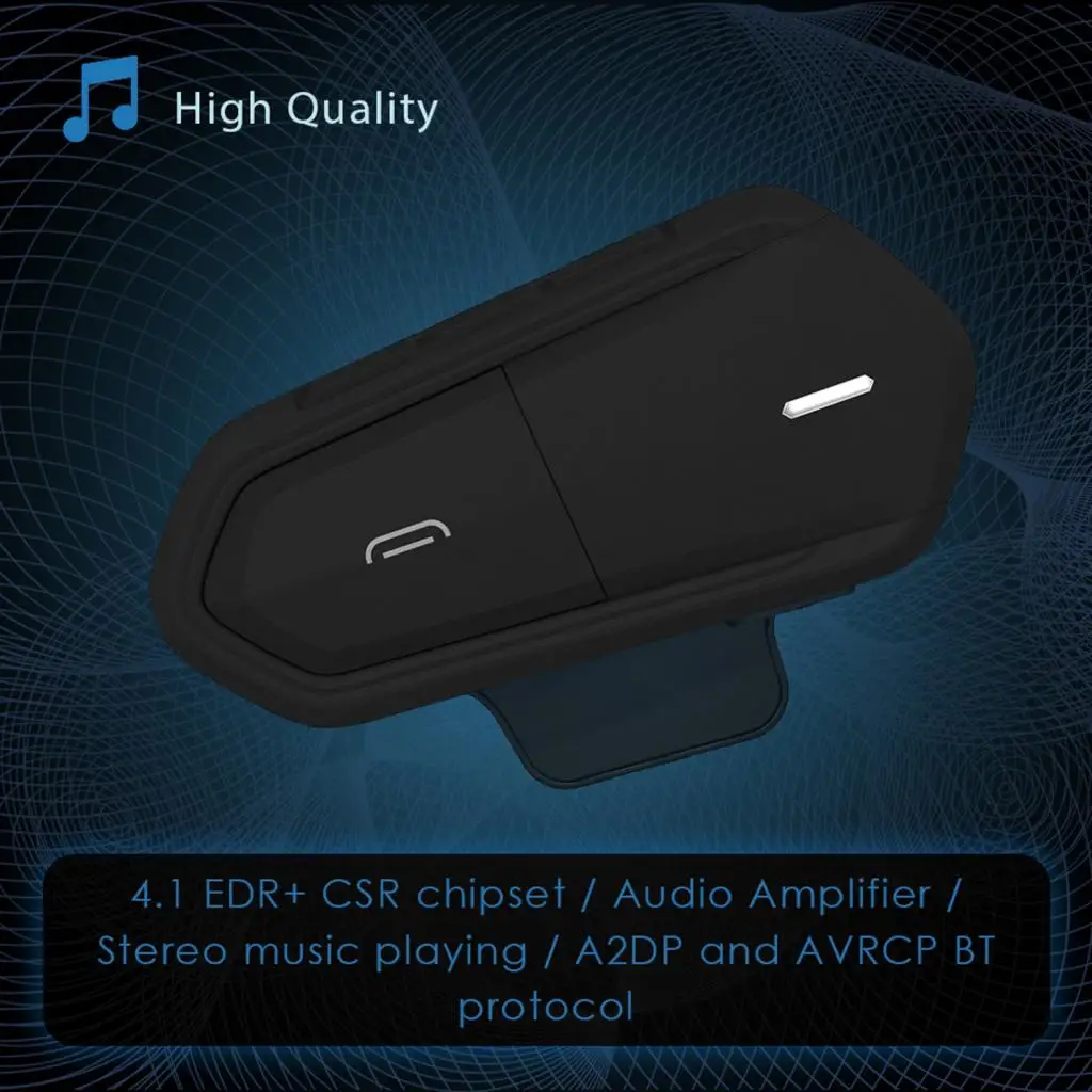Motorcycle Intercom Helmet Bluetooth 4.1 Waterproof FM Radio (Black)