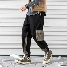 Зимние новые плюс бархатные рабочие брюки мужские теплые модные контрастные цветные повседневные комбинезоны мужские свободные спортивные штаны в стиле хип-хоп