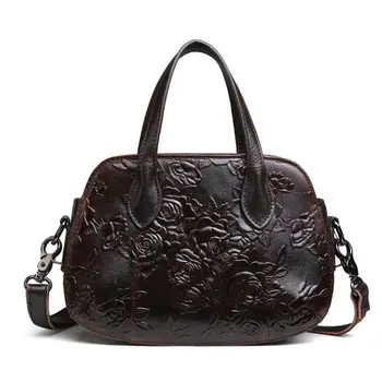 

Vintage Women Floral Embossed Handbag Shoulder Bag Lady Stylish Leather Messenger Top Handle Bags Crossbody Satchel Purse Tote