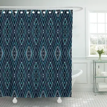 

Blue Ikat Tweed Herringbone Pattern Chevron Tribal Abstract Chalk Shower Curtains Waterproof Polyester Fabric 60 x 72 inches Set