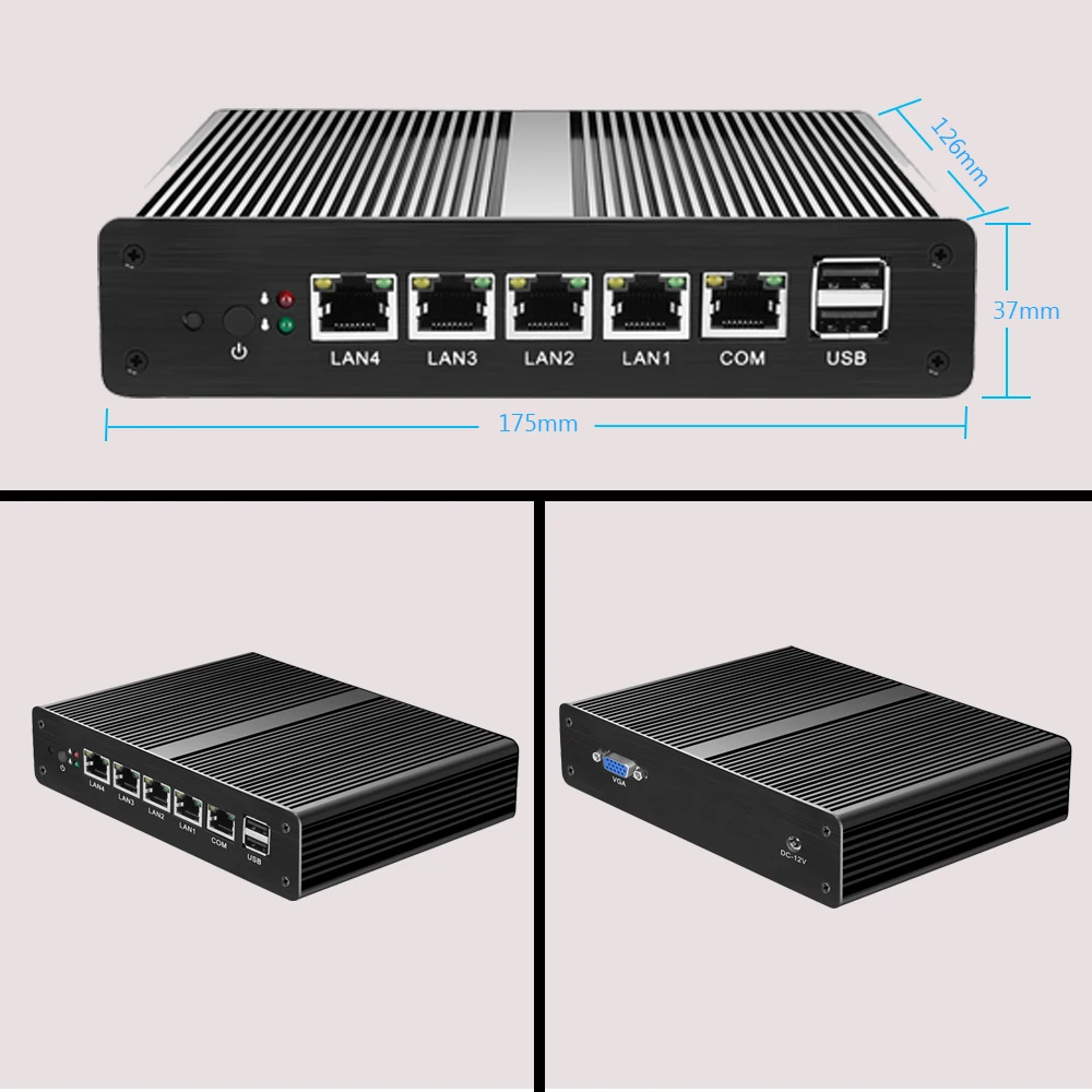 XCY брандмауэр pfsense ПК intel Celeron J1800 J1900 маршрутизатор ПК 4 порта ethernet Windows 10 HTPC VGA безвентиляторный мини ПК