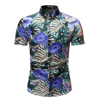 

Fashion Floral Printed Short Sleeve Shirt Men Chemise Homme 2020 Brand Summer Hawaii Shirt Men Beach Casual Hawaiian Shirt Male