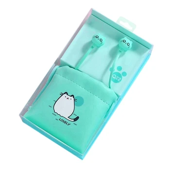 

Cute Cat Wired Earphone with Mic Stereo Earbuds with Earphone Case for Xiaomi Samsung iPhone Mobile Phone(Green)